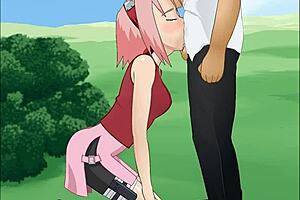Sakura Haruno says, 'Watch me deepthroat Naruto's cock in this hentai scene!'