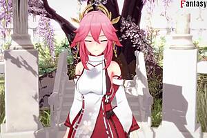 i watch yae miko sucking my cock in this pov hentai scene from genshin impact