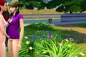 Lesbians lick pussy in public park