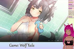 vtuber lewdneko plays wolf tails part 2 with big tits and lesbian hentai vibes.