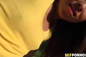 Latina teen girlfriend gets fucked outdoors in POV by friend