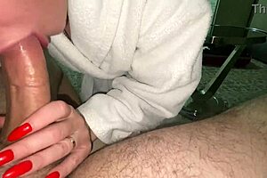 the maid tempts the client with her oral skills in the hotel