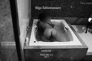 Watch this hotwife in the jacuzzi with her well-endowed friend, the cuckold says.