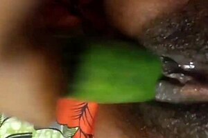 Cyndy Blackslave undergoes cucumber fucking with squirting in close-up homemade BDSM scene