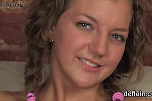 cuddly kitten opens her trimmed pussy and gets deflorated by nympho