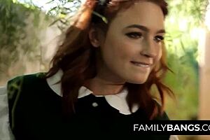 Young redhead student punished by stepbrother with facial cumshot after school trouble