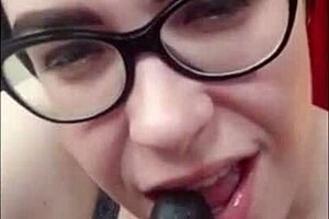 Fat BBW with Glasses Sucks Dildo and Fucks in Wet Pussy Session