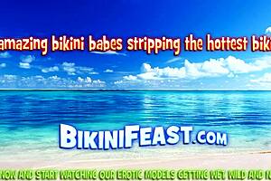 Wet Bikini Pussy Stretching Close-Up