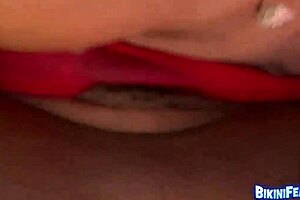 Wet Bikini Pussy Stretching Close-Up