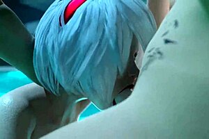 Hot futanari sex near pool where sexy girl sucks cock and shemale fucks bitch