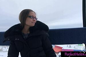 Hot Brunette Teen Gives Public Blowjob to Stranger at Resort, Swallows Cum Close Up.