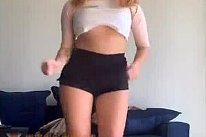 bouncing blonde titties during a sexy workout in shorts