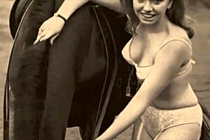 Vintage beauty meets the beast in an antique outdoor setting with retro charm