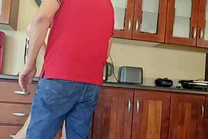 she bends over for quick doggystyle fuck before husband returns for lunch