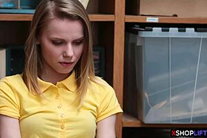 russian slender teen 18+ caught shoplifting and punished at the office shop