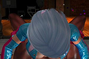 Blonde and ebony rising stars in interracial 3D action.