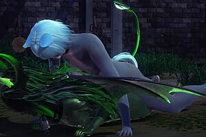 I watch the kinky dragon and tanuki having sex in the park, with sissy crossdressing.