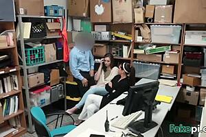 Stepmom and stepdaughter caught stealing, bent over and fucked in office