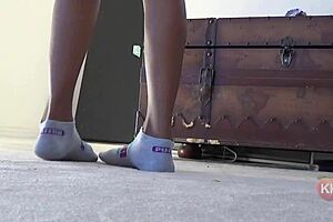 exploring puma socks in fetish style with ebony cougar