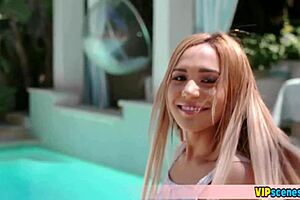 Petite girl overcomes her fear with tall boyfriend