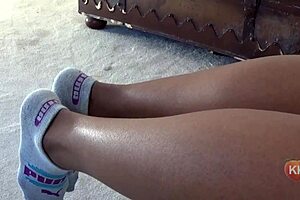 exploring puma socks in fetish style with ebony cougar