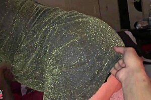 French amateur in shiny golden dress, satin lingerie, deepthroat and doggystyle POV! What a wild 2001 clip!