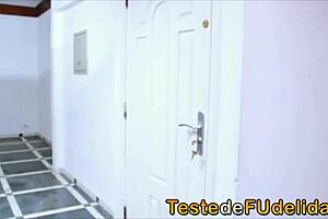 Hot nymph delivers blowjob on all fours.