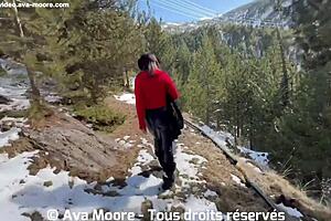 Pretty Brunette Takes Huge Cock In Snowy Facial