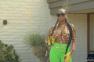 Huge natural tits on ebony Playboy model Nyla showing every curve.