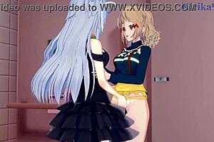 hibiki tachibana miku kohinata laura bodewig intense lesbian play in symphogear hentai