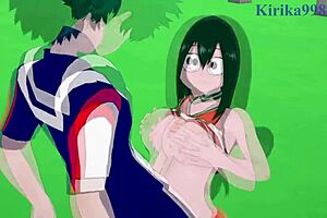 Tsuyu Asui, Kyoka Jiro, and Izuku Midoriya in Wild My Hero Academia Hentai Action