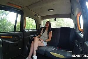 I lick her tattooed brunette in the taxi