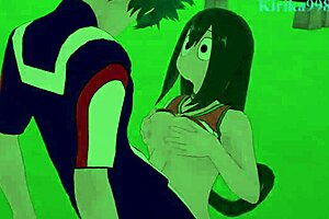 Tsuyu Asui, Kyoka Jiro, and Izuku Midoriya in Wild My Hero Academia Hentai Action