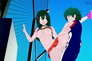 Tsuyu Asui, Kyoka Jiro, and Izuku Midoriya in Wild My Hero Academia Hentai Action