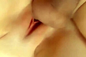 Shaved babe cums on monster cock