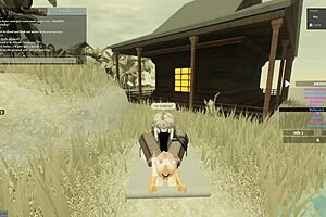 Deepthroat and anal sex with a whore in Roblox