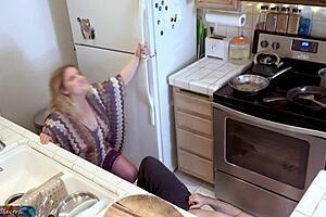 Stepmom helps stepson up with a wild kitchen fuck 😈