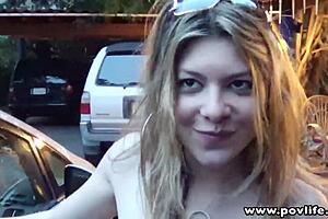 Hey, POV sex with brunette teen Alice at carwash