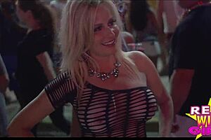 Slutty street flashing at fantasy fest party