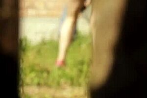 neighbors spy on flashing big tits in summer outdoor fun