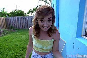 I caught hot teen Kat sneaking around the garden with my big cock