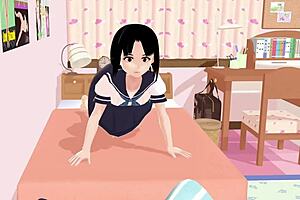 uhh mia anime school girl in sailor uniform, so cute in room