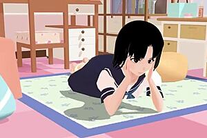 uhh mia anime school girl in sailor uniform, so cute in room