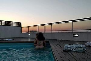 Cumming Hard in the Pool at Sunset With a Slut.