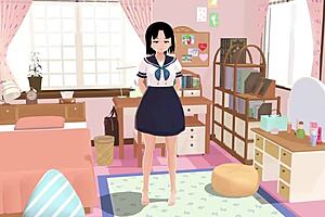 uhh mia anime school girl in sailor uniform, so cute in room