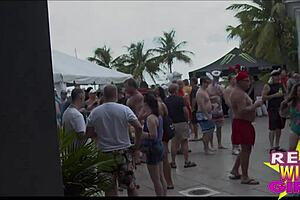 Slutty street flashing at fantasy fest party