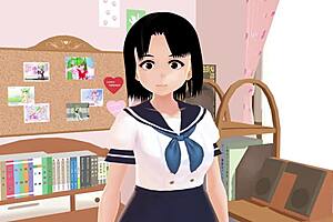 uhh mia anime school girl in sailor uniform, so cute in room