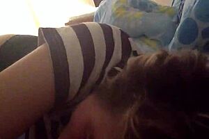 Eveline Immergeil intensely sucks my cock while urging you to jerk off