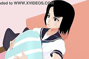 uhh mia anime school girl in sailor uniform, so cute in room