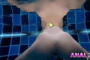 Skinny Thai girl swims in bikini with big butt plug in ass